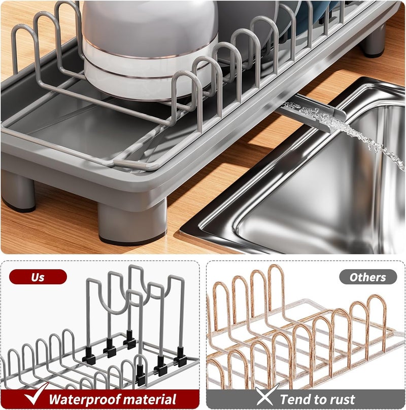 SanDream Small Dish Drying Rack with Removable Utensil Holder & Anti-Scratch Base - Stainless Steel Dish Rack, Dish Drying Rack with Drainage & Space Saving Design for Kitchen Counter, Gray - Image 5